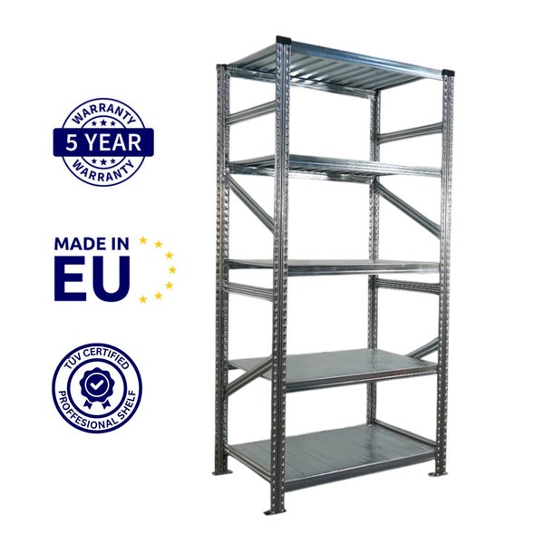 Metallregal mit fünf Regalböden, fünf Jahre Garantie, hergestellt in der EU, TÜV zertifiziert