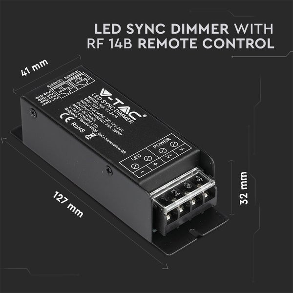 LED Sync Dimmer mit RF 14B Fernbedienung, Abmessungen 41 mm x 127 mm x 32 mm