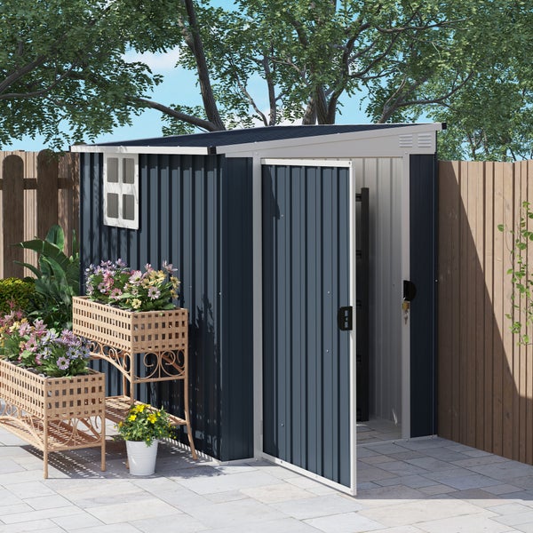 Outsunny Metall Gerätehaus 2,6m² 128x193x181cm Geräteschuppen mit Pultdach Fenster Abschließbarer Tür wetterfest Gartenhaus Outdoor Garten Schuppen für Hinterhof Außenbereich Dunkelgrau