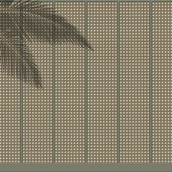 Dekorplatte mit Rattanmuster und Schattenwurf eines Palmwedels