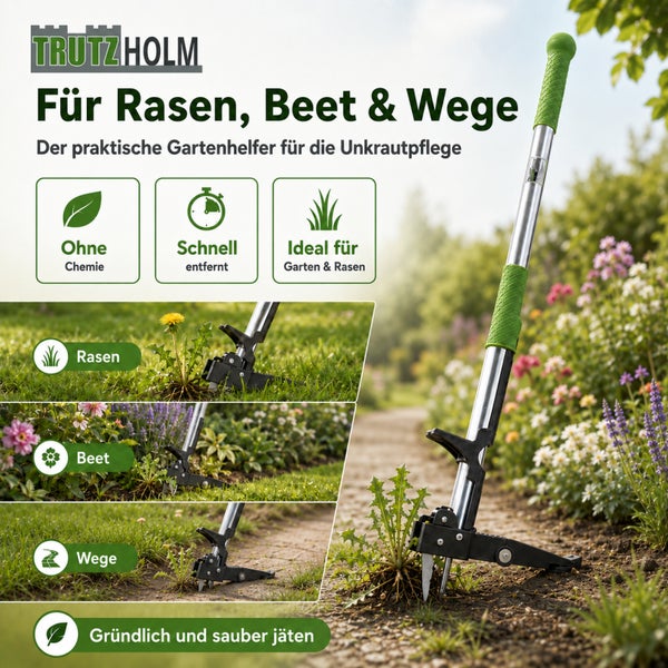 Unkrautstecher von Trutzholm zur chemiefreien Unkrautentfernung in Rasen, Beeten und auf Wegen mit ergonomischem Griff.