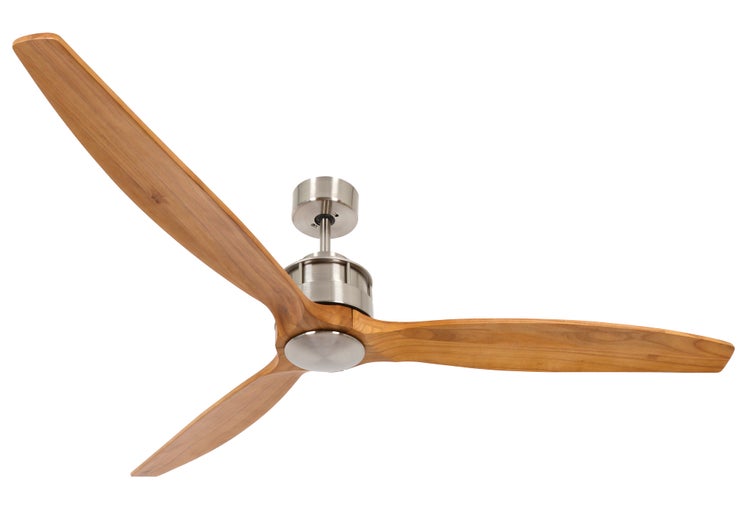 Deckenventilator mit drei Flügeln aus Holz und einem Gehäuse aus Metall