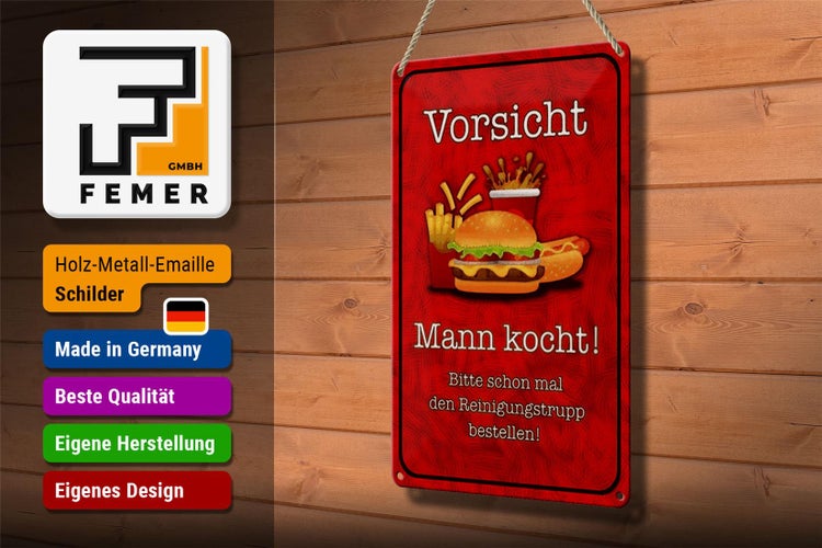 Blechschild Spruch 20x30cm Vorsicht Mann kocht bitte