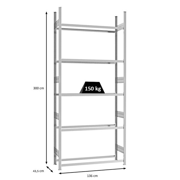 PROREGAL Reifenregal Stecksystem T-Profil Grundregal HxBxT 300 x 130 x 40 cm 5 Ebenen Fachlast 150 kg Verzinkt