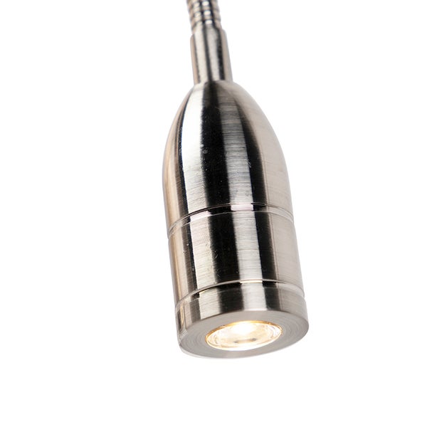 Nahaufnahme einer silberfarbenen LED-Lampe mit flexiblem Arm