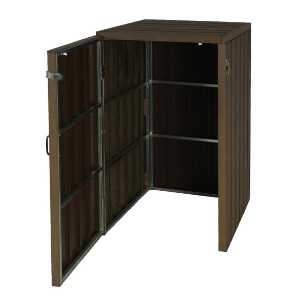 Geräteschrank mit offener Tür und Regalen