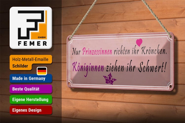 Blechschild Spruch 27x10cm Prinzessinnen richten Krönchen Dekoration