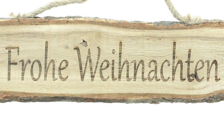FRANK FLECHTWAREN | Holzschild Frohe Weihnachten, ca. 35 x 1,5 x 12 cm, EICHE, JUTE