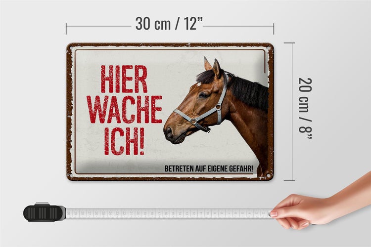 Blechschild Spruch 30x20cm Pferd hier wache ich eigene Gefahr