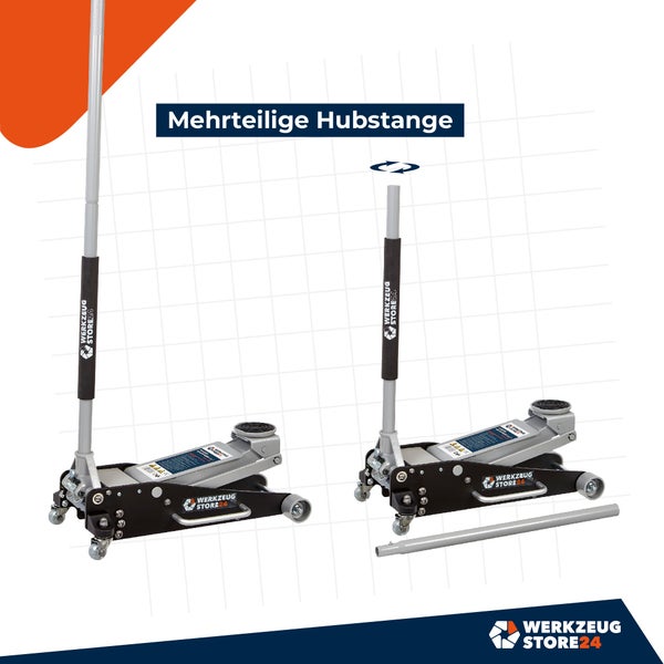 Zwei Rangierwagenheber mit mehrteiliger Hubstange