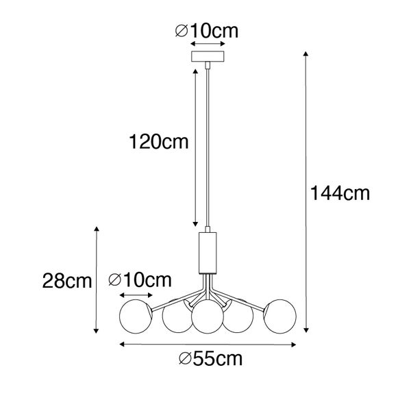 Technische Zeichnung einer Pendelleuchte mit Maßangaben