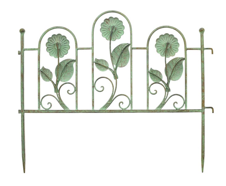 Gartenzaun aus Metall mit Blumenmuster