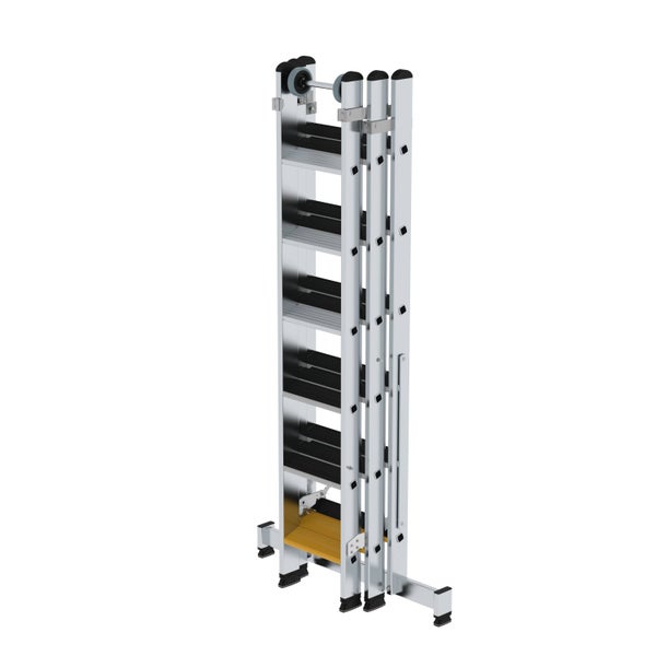 PROREGAL Stufen-Mehrzweckleiter 3-Teilig mit Traverse und Clip-Step R13 3 x 6 Stufen