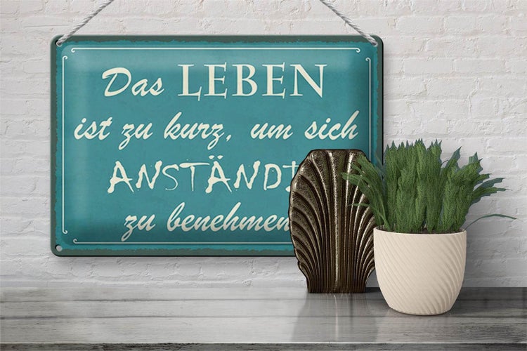Blechschild Spruch 30x20cm Leben kurz um anständig benehmen