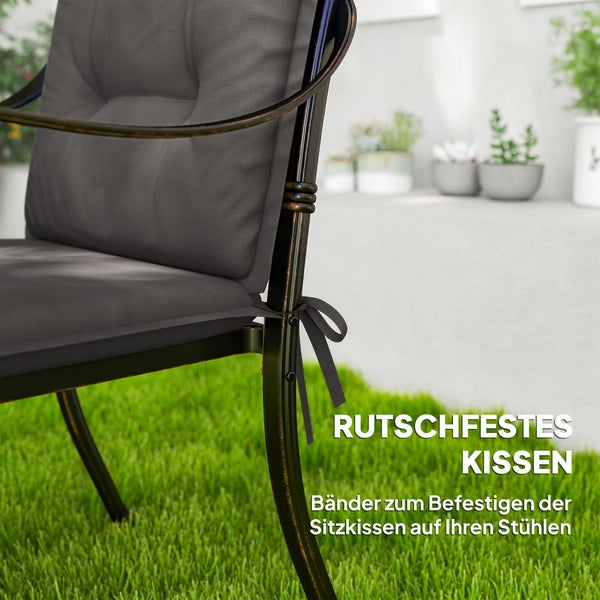 Outsunny 4er Set Sitzkissen 108 x 50 x 5 cm Stuhlkissen mit Bändern, Outdoor Indoor Sitzauflage, Sitzpolster, Bankpolster für Gartenmöbel, Sitzsthul, Essstuhl, Dunkelgrau