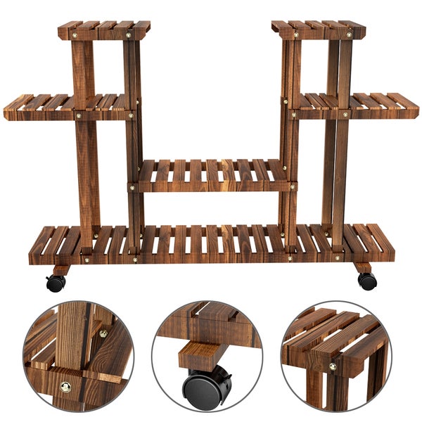Yaheetech Pflanzentreppe mit Rollen Blumenständer , Braun