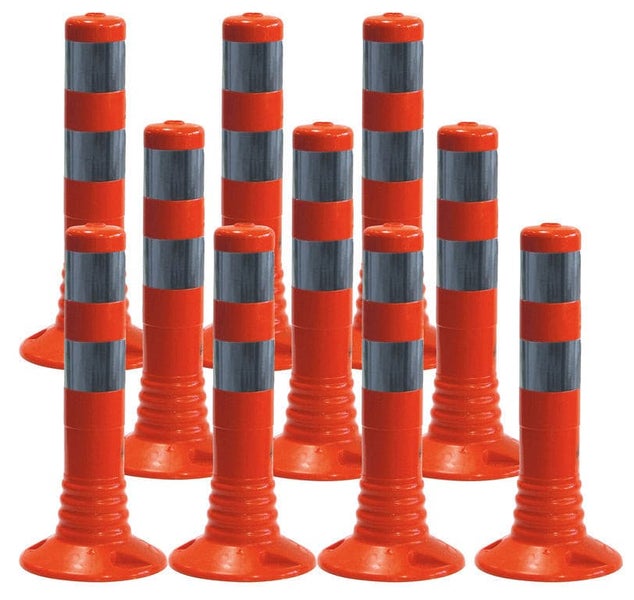 Set 10 x Absperrpfosten 45cm flexibel orange reflex +Schrauben