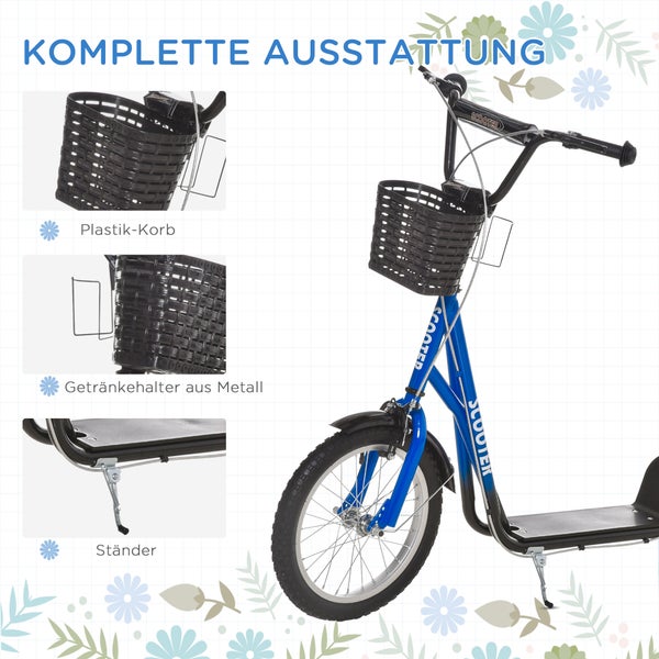 HOMCOM Kinderroller, 139L x 58B x 96H cm, Metall, Kunststoff, Aluminiumlegierung, Gummi, Blau