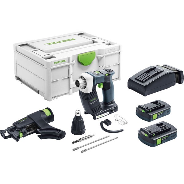 Festool Duradrive DWC 18-4500 Trockenbauschrauber-Set mit Systainer, Schraubvorsatz, zwei Akkus und Ladegerät