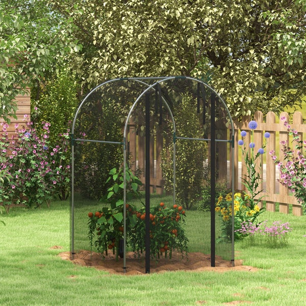 Outsunny Insektenschutznetz 1,2 x 1,2 m Gartennetz mit Tür, Pflanzenschutzzelt, Schädlingsschutznetz mit Stahlrahmen, für Garten, Balkon, HDPE, Schwarz