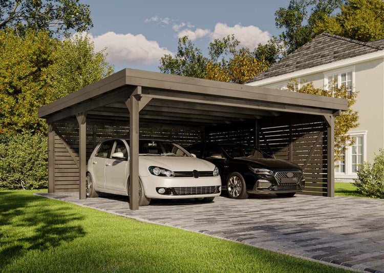 Alpholz Doppelcarport Olaf Grey Line Carport aus Holz in Grau, Unterstand Überdachung mit Montagematerial