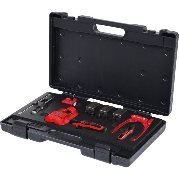 KS TOOLS Flarefix 1 Universal-Bremsleitungs-Bördelgerät-Satz mit Hydraulik-Spindel 16tlg. - 122.1290
