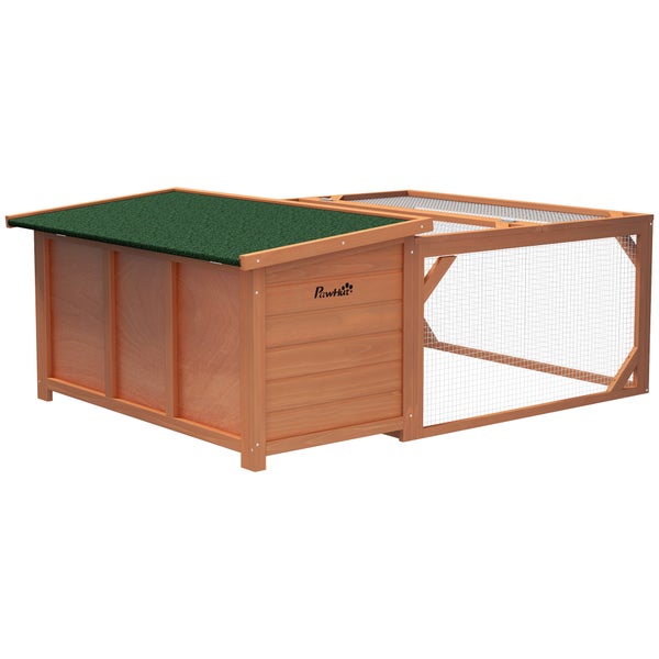 PawHut  Kleintierstall Zwergkaninchenstall mit  öffenbarem Asphaltdach Kleintierkäfig Outdoor Indoor Hinterhof wetterbeständig Tannenholz Orange+Grün 125,5 x 100 x 49 cm
