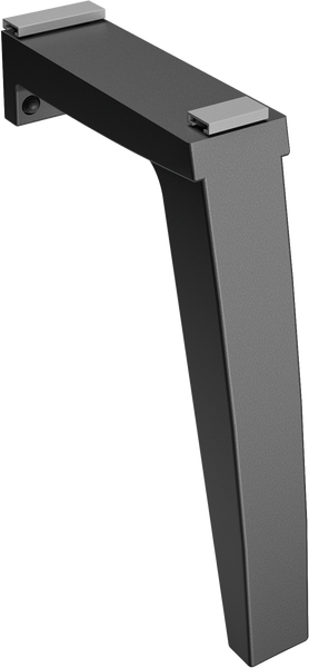 Möbelfuß aus Metall in Schwarz, L-förmig mit konischem Bein und Montageelementen.