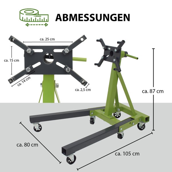 Motorständer mit Abmessungen dargestellt