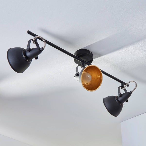 Lindby Deckenlampe Schwarz Gold, Deckenstrahler Metall schwenkbar & drehbar 3 x E14 max. 40W ohne Leuchtmittel LED Deckenleuchte Deckenspot