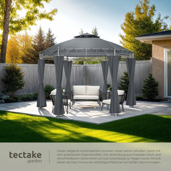 Gartenpavillon tectake Siana inklusive Spannseilen und Heringen Ø 3,5 m anthrazit