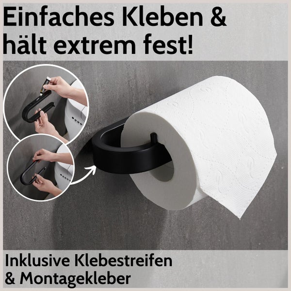 DEKAZIA® Toilettenpapierhalter ohne Bohren schwarz Toilettenpapierhalter schwarz matt Klopapierhalter ohne Bohren Klorollenhalter ohne Bohren Klopapierhalter Toilettenpapierhalter WC Papier Halterung
