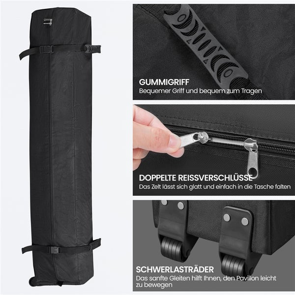 Schwarze Tragetasche mit Gummigriff, Doppelreißverschlüssen und Schwerlasträdern