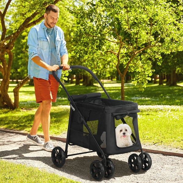 PawHut Hundewagen, 102L x 62B x 105H cm, Oxford-Gewebe, Stahl, Schwarz