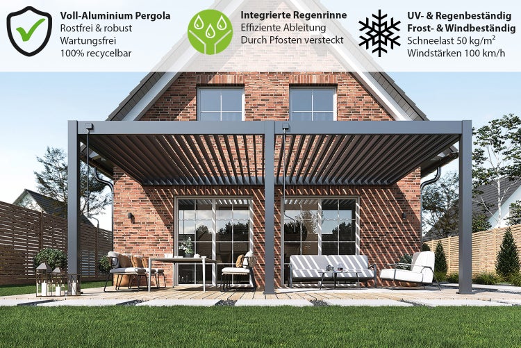 Weide Deluxe Plus Aluminium Pavillon 4 x 6 M Anthrazit Wandpergola