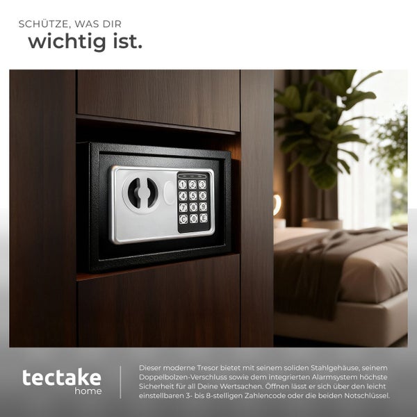 Stahl Safe mit Zahlencode und Notfallschlüsseln im Schrank