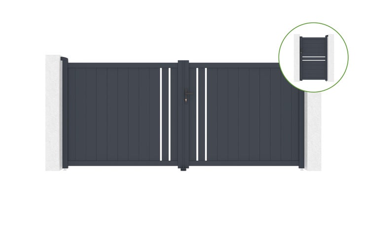 Flügeltor 3,5 m GIONA H.160 cm graues Aluminium + Tor 1M CIMONE H.160 cm