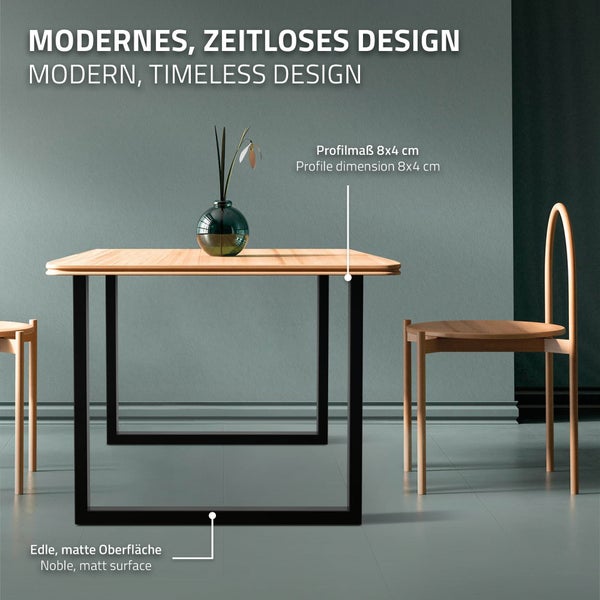 ECD Germany 2x Tischbeine aus Vierkantprofilen, 80 x 72 cm, Schwarz, pulverbeschichtete Stahl, Industriedesign, Metall Tischkufen Tischuntergestell Tischgestell Möbelfüße, für Esstisch Schreibtisch
