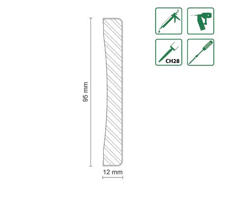 Abmessungen einer Sockelleiste: 95 mm hoch und 12 mm breit