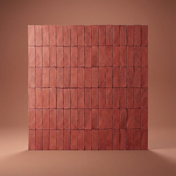 Ein Quadrat aus mehreren rechteckigen Klinkerriemchen in Ziegeloptik als Fassadenverkleidung oder Wandverblender.