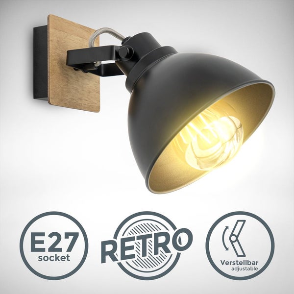 Wandlampe - schwenkbar, retro, E27 Fassung, max. 60W, schwarz
