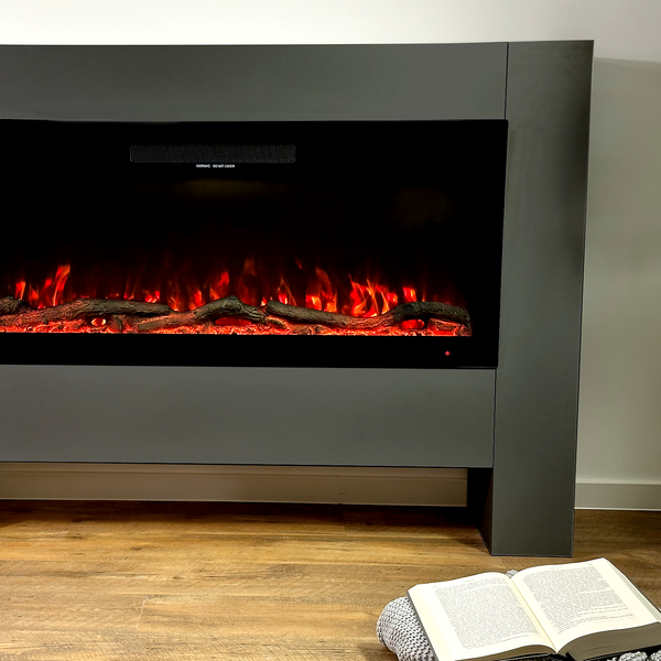 Glow Fire Elektrokamin 'Hermes' | LED Standkamin in grau mit Heizung (1500 W) | HxBxT: 96 x 136 x 38 cm