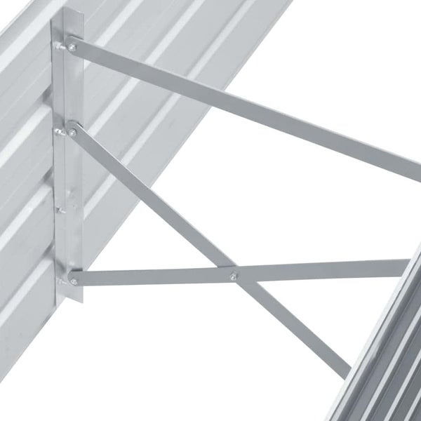 Detailansicht der Metallverstrebung im Inneren eines Hochbeets aus verzinktem Wellblech.