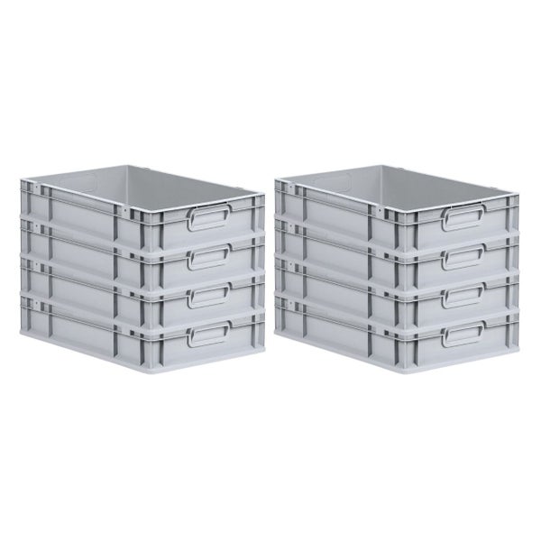 PROREGAL Spar Set 8x Eurobox Nextgen Economy Mit Scharnierdeckel & Schwarzen Schiebeschnappverschlüssen Griffe Geschlossen HxBxT 12 x 40 x 60 cm