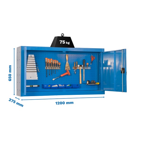 Werkzeugschrank mit Werkzeugen, Abmessungen 1200 mm x 650 mm x 275 mm, maximale Belastung 75 kg