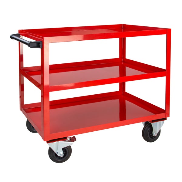 PROREGAL Tischwagen mit 3 Etagen | HxBxT 100x50x91cm | Gesamtraglast 150kg| Verkehrsrot | Rollwagen, Wannenwagen