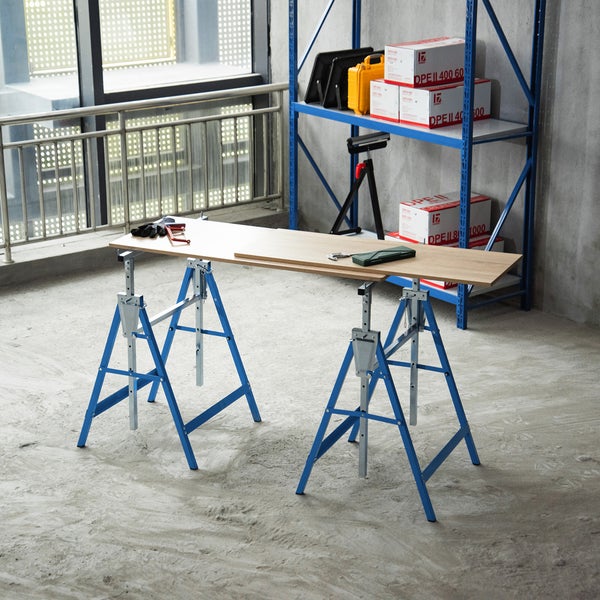 HOMCOM, 2 x Gerüstbock, Unterstellbock, L68 x B58 x H(80-130)cm, Stahl, Blau