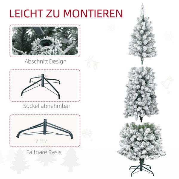 HOMCOM Künstlicher Weihnachtsbaum, 210 cm Christbaum mit 687 Spitzen, Kunstschnee, klappbar Metallständer, für Weihnachten Deko, Grün