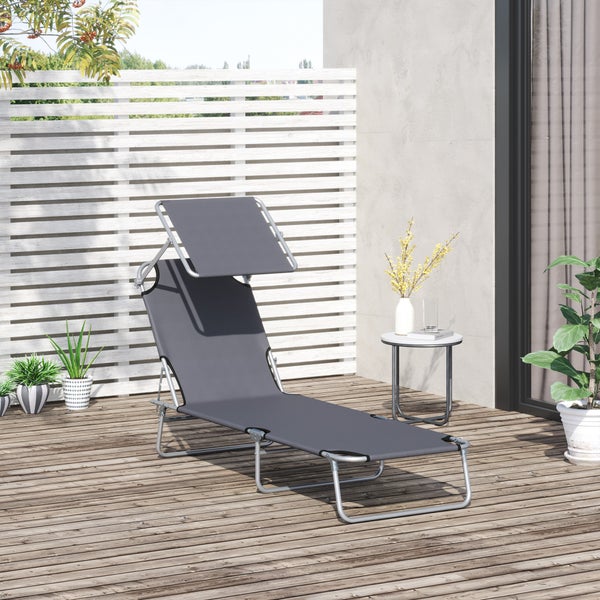 Outsunny Sonnenliege, klappbar, mit Sonnenschutz, 187 x 58 x 36 cm, Metall, Oxford-Gewebe, Grau