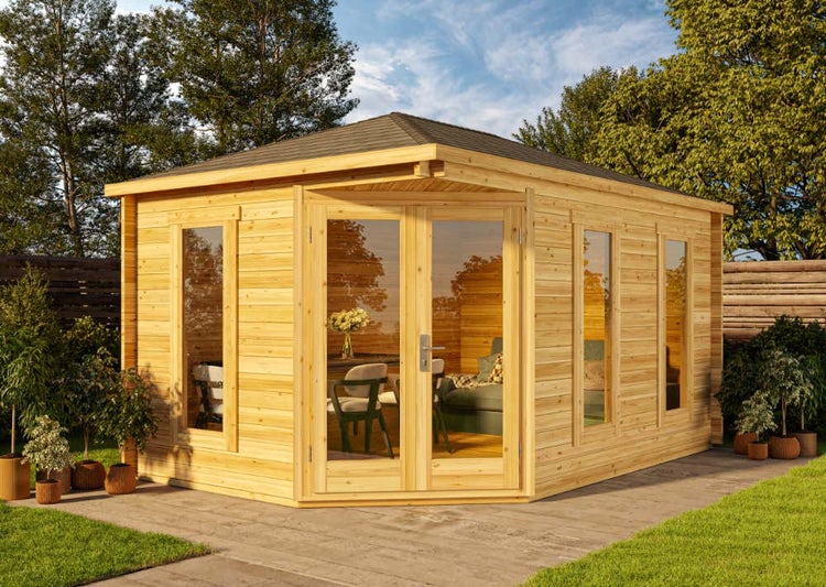 Alpholz 5-Eck Gartenhaus Modell Lido-40 aus Holz Holzhaus, 40 mm Wandstärke, Blockbohlenhaus - Mit Schutz-Imprägnierung